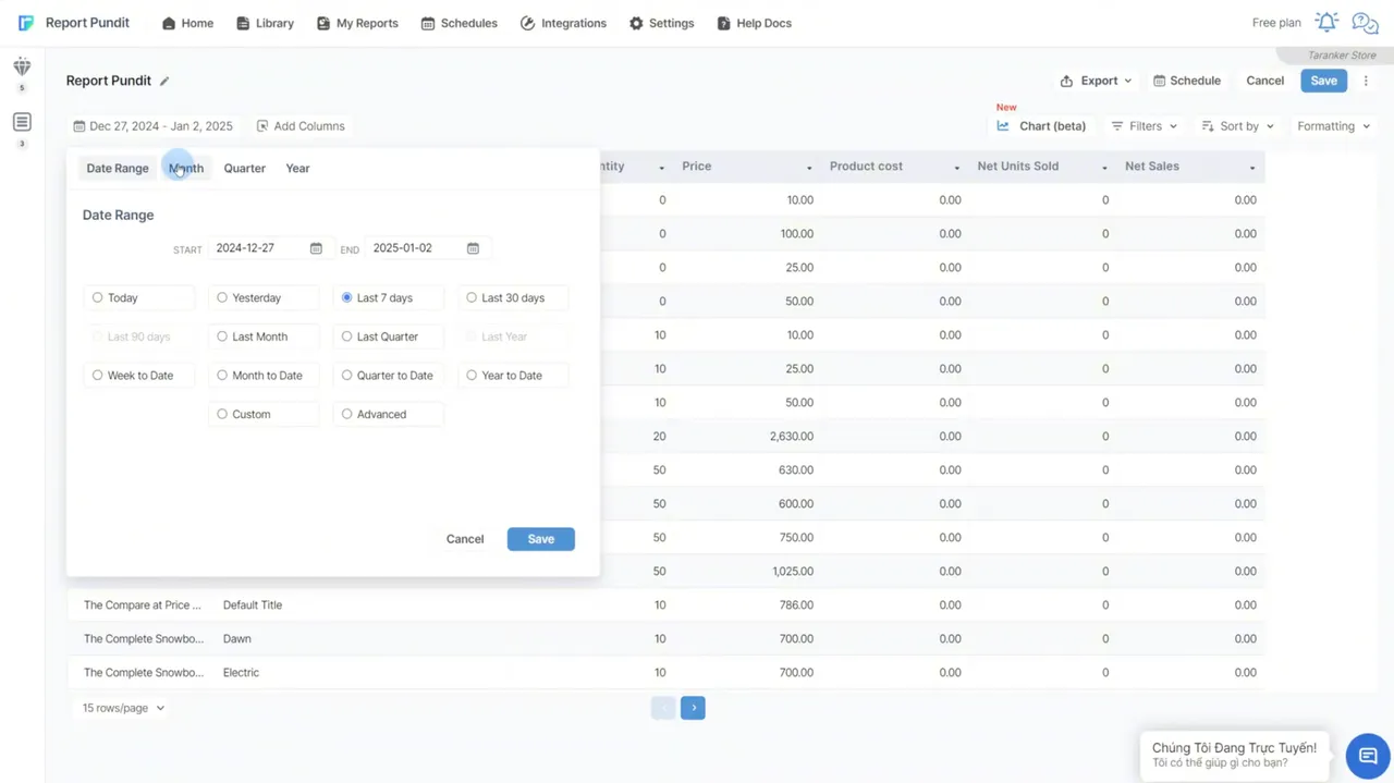 Set up date range for your reports on Report Pundit